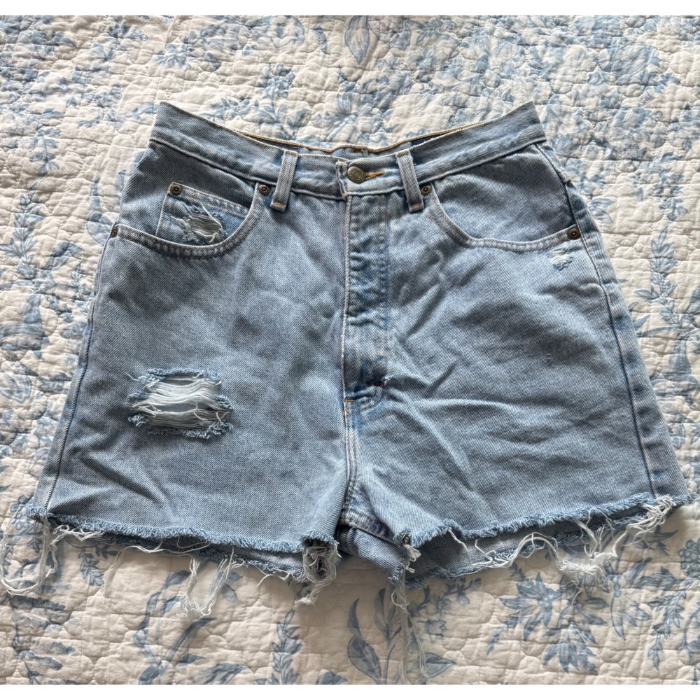 Eddie Bauer Vintage High Waisted Distressed Denim Shorts Light Wash Women 8 Tall